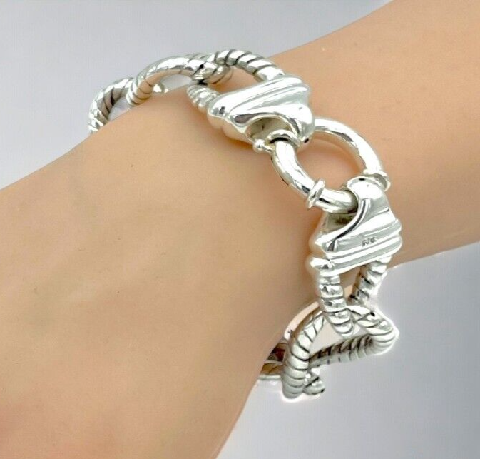925 Sterling Silver Bracelet-Lightweight 7.5" Twisted Curb Link 1404