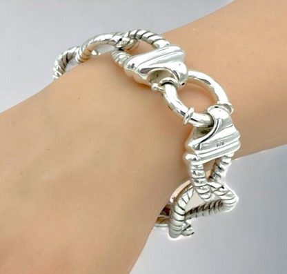 925 Sterling Silver Bracelet-Lightweight 7.5" Twisted Curb Link 1404