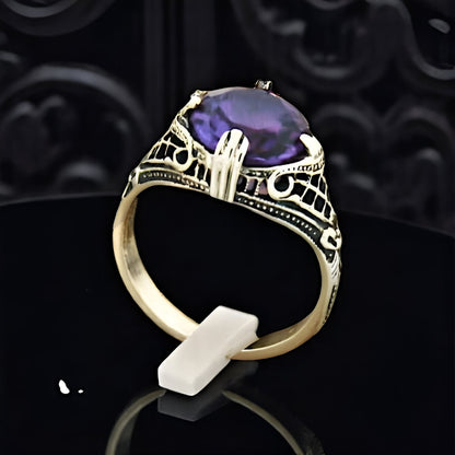 925 SILVER EDWARDIAN STYLE 5 Ct COLOR CHANGING SIMULATED ALEXANDRITE RING   #382