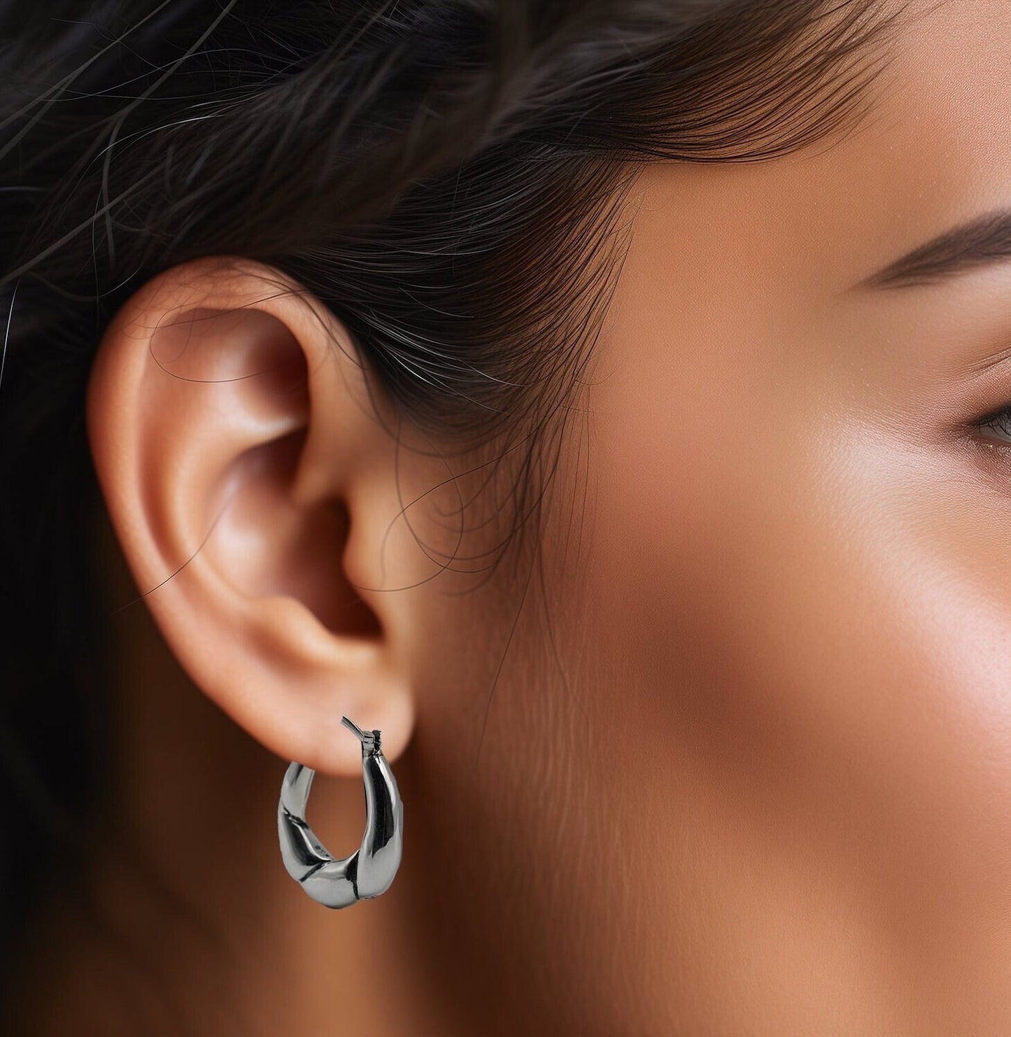 925 Sterling Silver Hoop Earrings - Lightweight Twisted Latch Back Design 1629