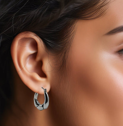 925 Sterling Silver Hoop Earrings - Lightweight Twisted Latch Back Design 1629