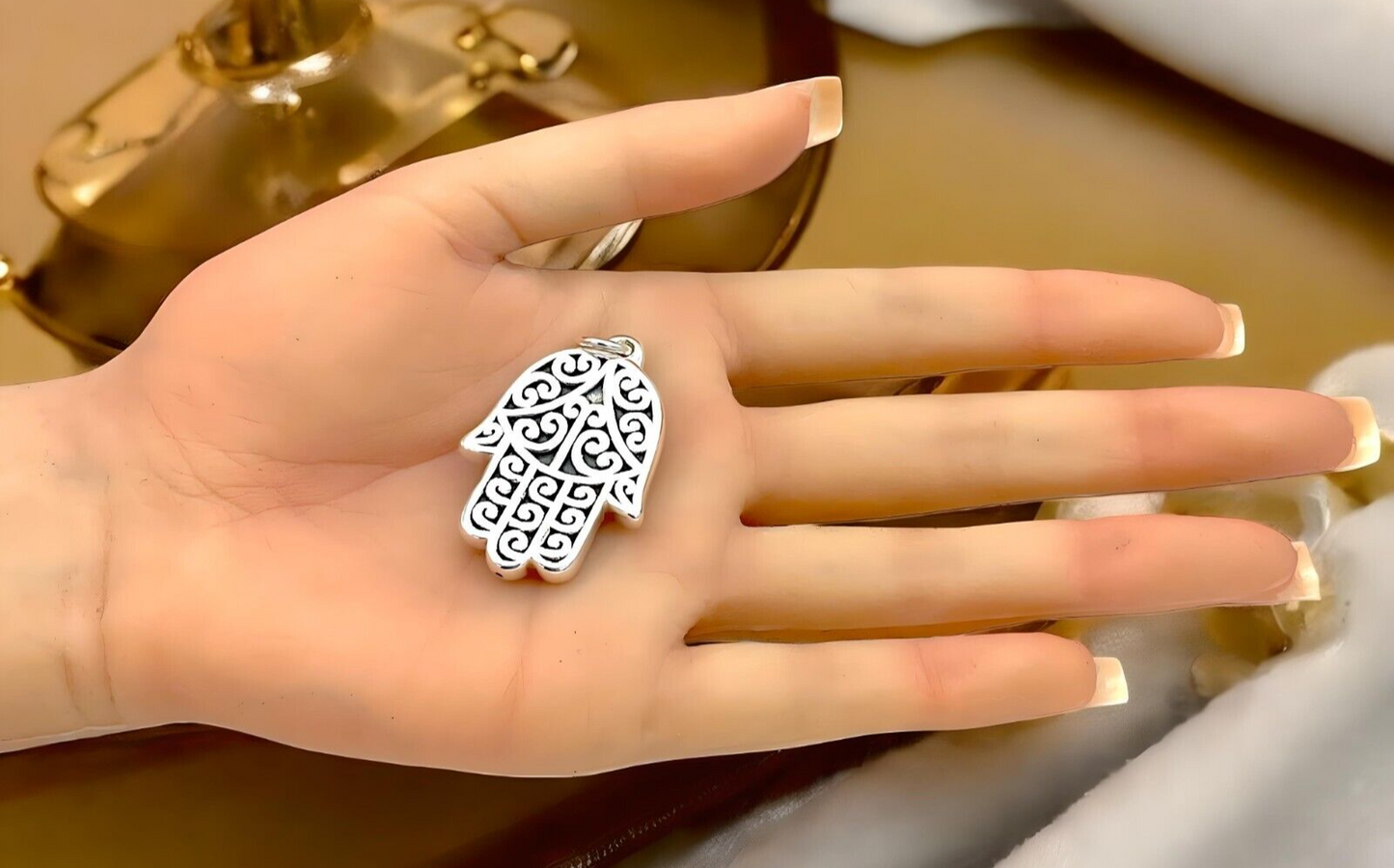 925 STERLING SILVER HAMSA HAND PENDANT LIGHTWEIGHT, CHAIN SOLD SEPARATELY 1642