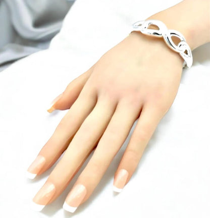 925 Silver Infinity Bangle Bracelet - 6.5" Lightweight Spring Hinged 1418