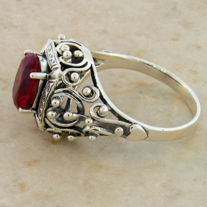 925 STERLING SILVER CLASSIC STYLE VICTORIAN DESIGN LAB-CREATED RUBY RING    #211