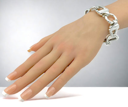 925 Sterling Silver Bracelet-Lightweight 7.5" Twisted Curb Link 1404