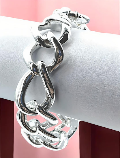 925 STERLING SILVER HAMMERED CURB LINK BRACELET 8" LIGHTWEIGHT 1563