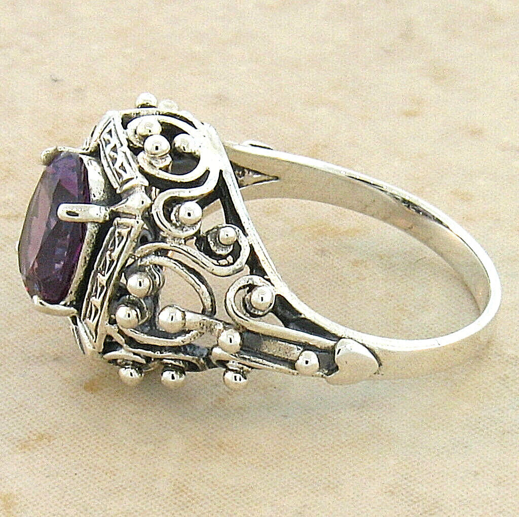 925 STERLING SILVER FILIGREE ANTIQUE STYLE SIMULATED ALEXANDRITE RING       #264