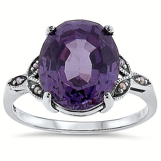 925 SILVER RING VICTORIAN STYLE 6.5 CT COLOR CHANGING SIMULATED ALEXANDRITE #139