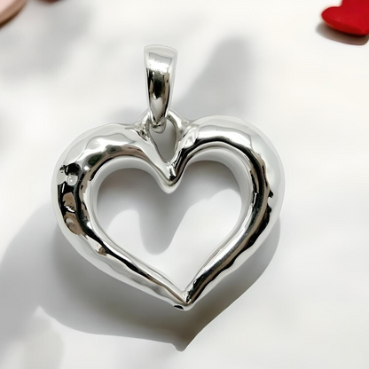 925 Sterling Silver Hammered Heart Pendant,Love Charm,Chain Sold Separately 1395