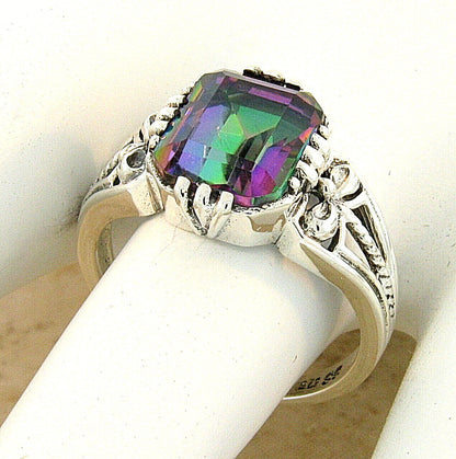 VINTAGE STYLE RAINBOW MYSTIC QUARTZ 925 STERLING SILVER FILIGREE RING       #842