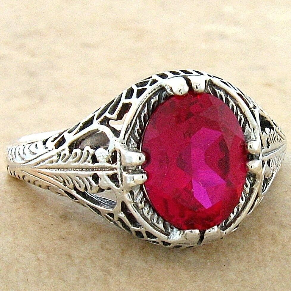 VINTAGE STYLE 925 STERLING SILVER 2.50 CARAT LAB-CREATED RUBY RING          #690