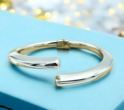 925 Sterling Silver 6" Torque Bangle - Lightweight Spring Hinged Bracelet 1218