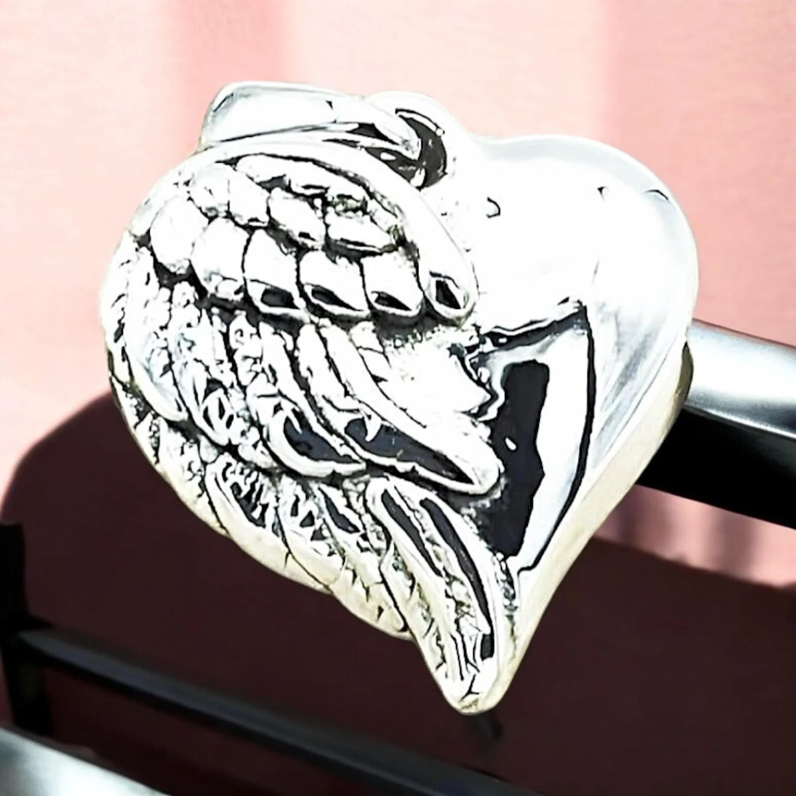 925 Sterling Silver  Cherished Heart with Angel Wings Pendant Lightweight 1234