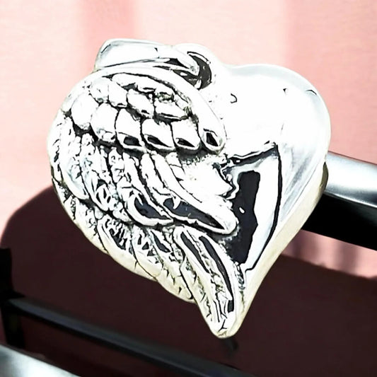 925 Sterling Silver  Cherished Heart with Angel Wings Pendant Lightweight 1234