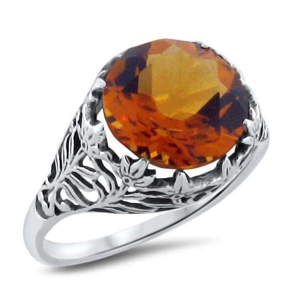 925 STERLING SILVER CLASSIC STYLE LAB-CREATED 3.5 CT CITRINE FILIGREE RING  #295