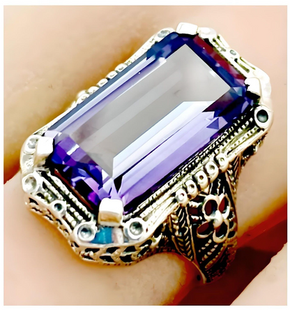 VINTAGE STYLE 925 STERLING SILVER 9 CT PURPLE LAB-CREATED SAPPHIRE RING 1443