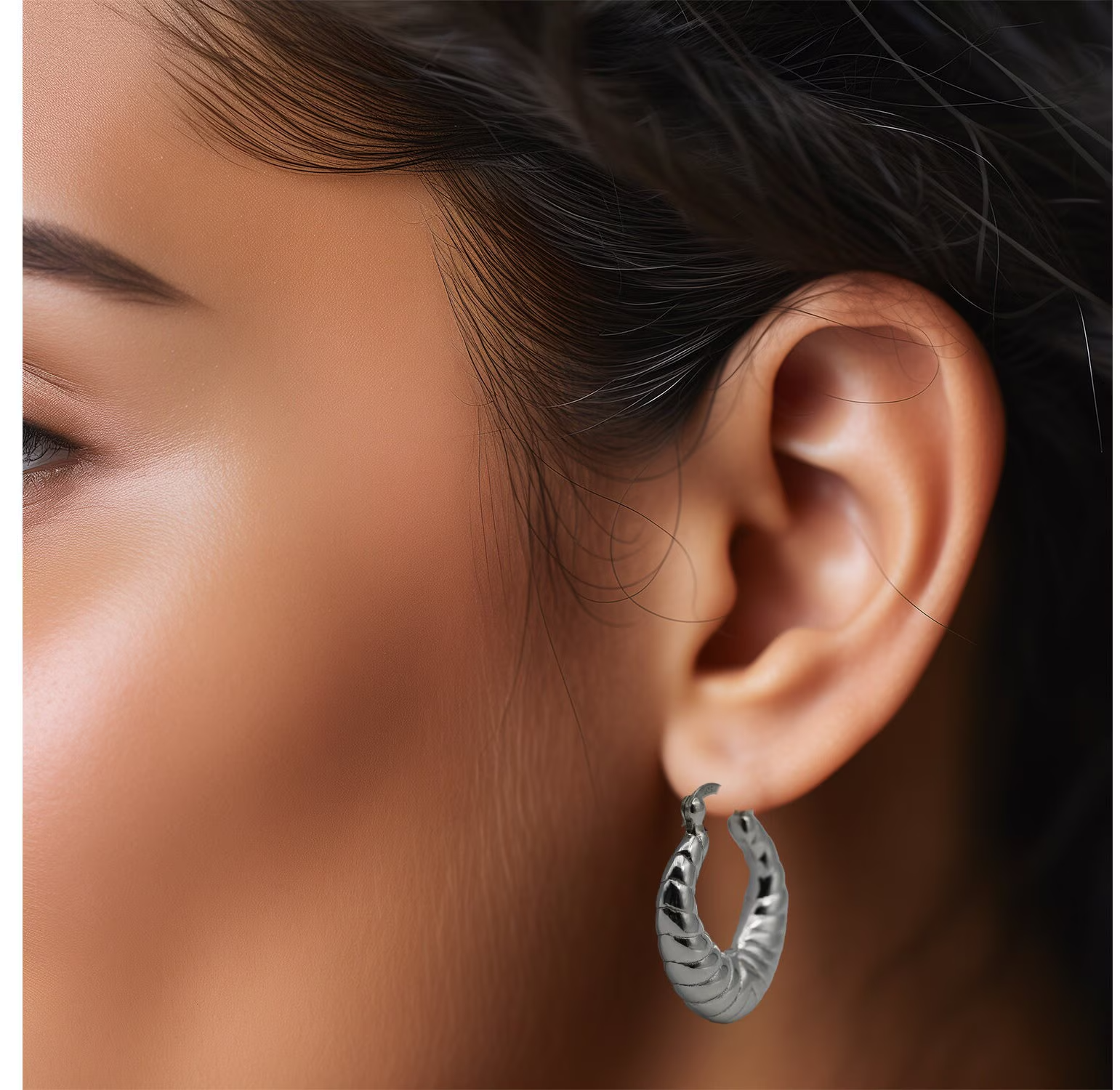 925 Sterling Silver Hoop Earrings - Lightweight Twisted Design 1455