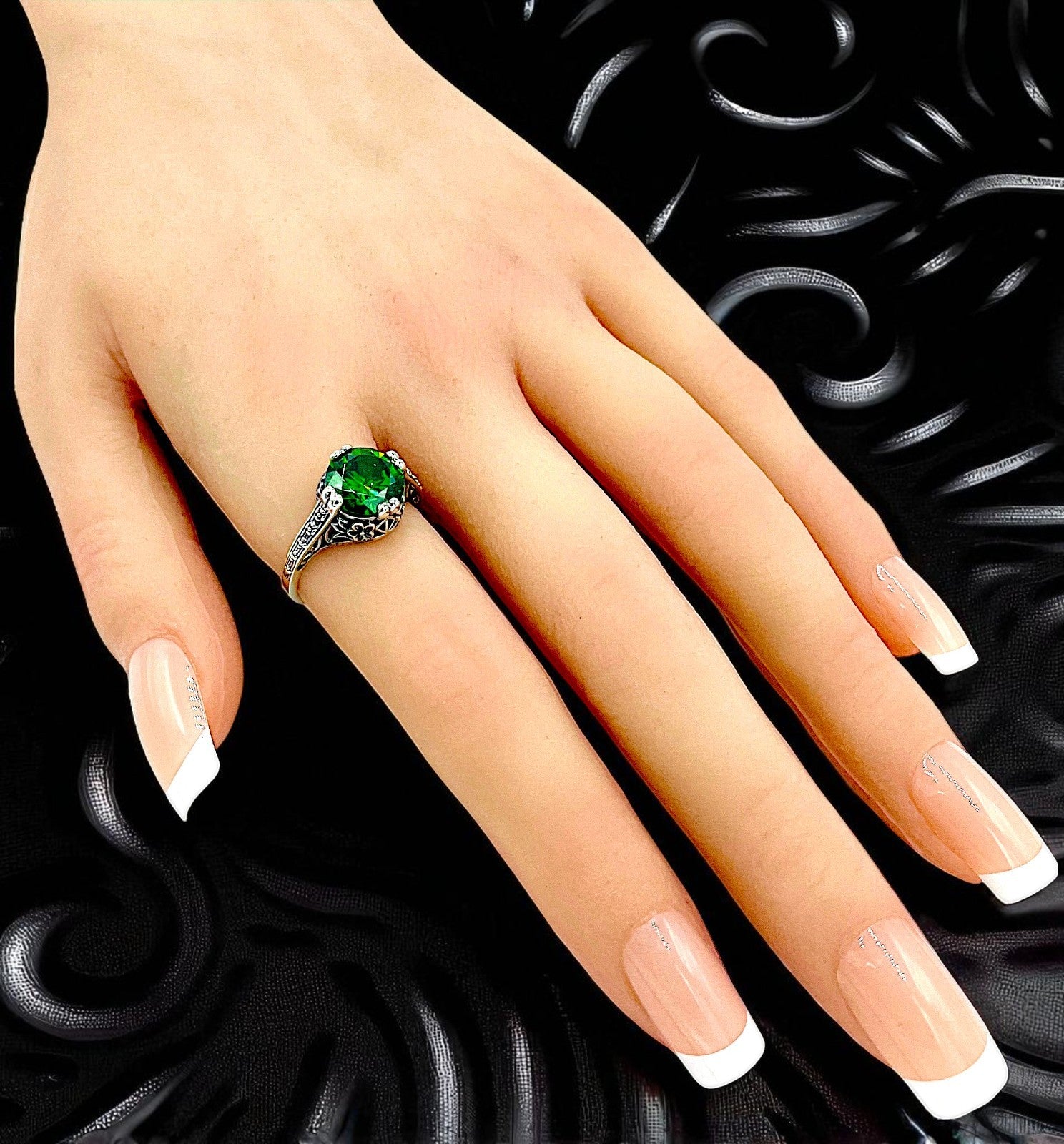 WEDDING ENGAGEMENT 925 STERLING SILVER EMERALD CZ SOLITAIRE RING           #1283