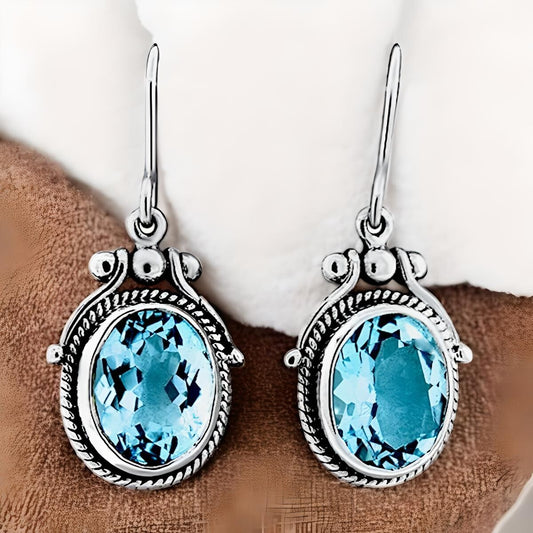 925 SOLID STERLING SILVER NATURAL SKY BLUE TOPAZ DANGLE DROP EARRINGS 984