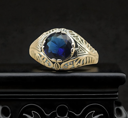VINTAGE STYLE ROYAL BLUE SIMULATED SAPPHIRE 925 SOLID STERLING SILVER RING 1776