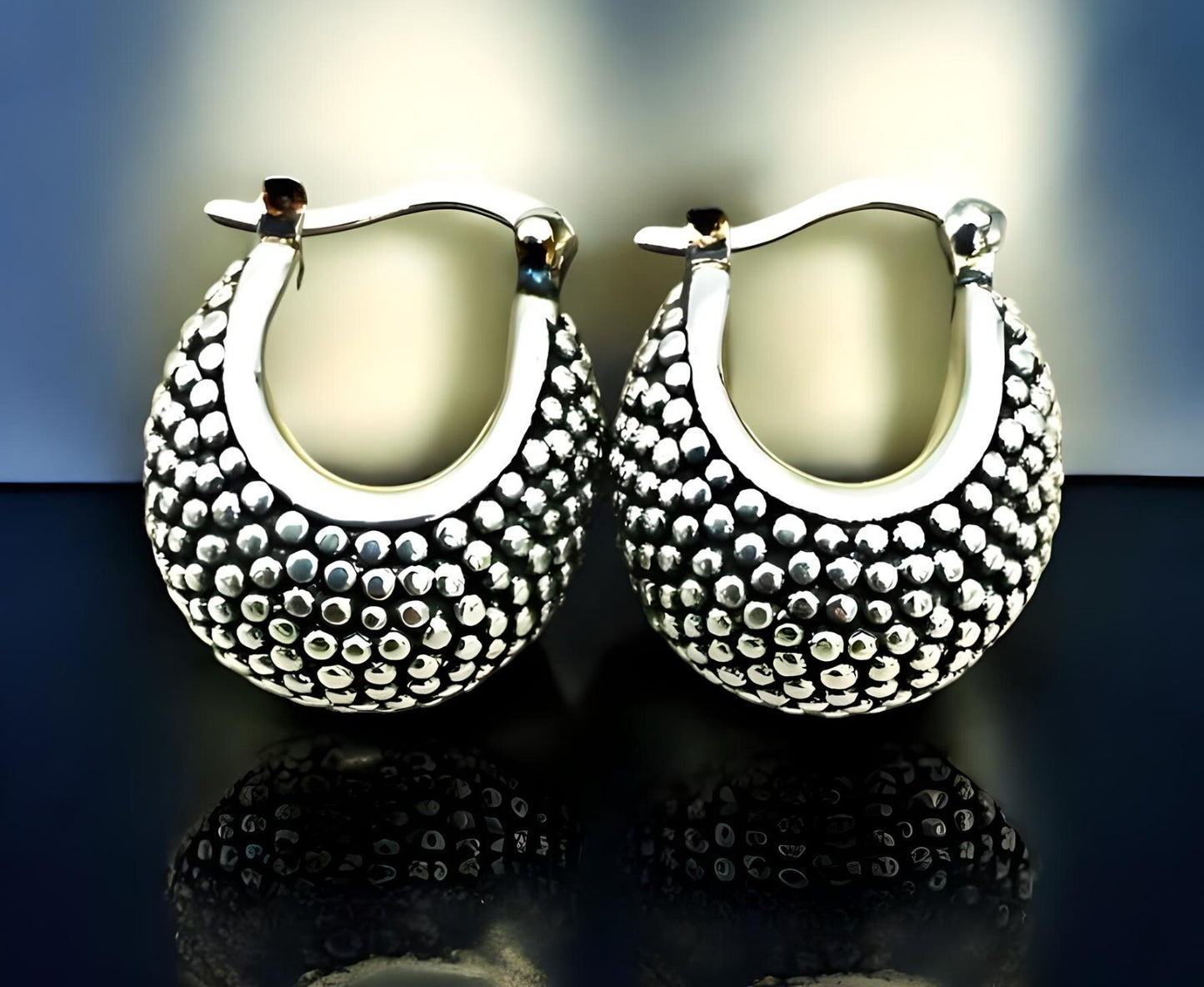 925 Sterling Silver Dot Latch Back Hoop Earrings-Lightweight 1449