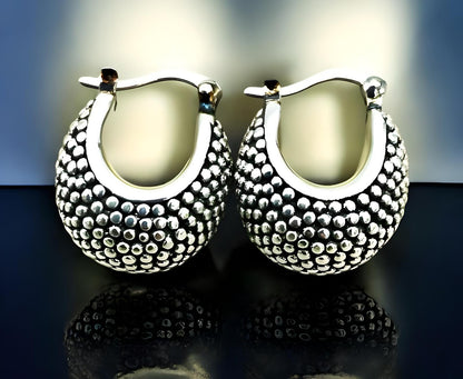 925 Sterling Silver Dot Latch Back Hoop Earrings-Lightweight 1449