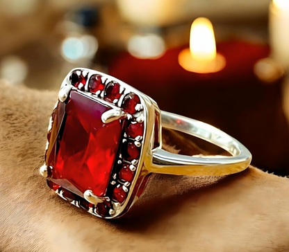 VINTAGE STYLE VIVID RED SIMULATED RUBY 925 SOLID STERLING SILVER RING 1800