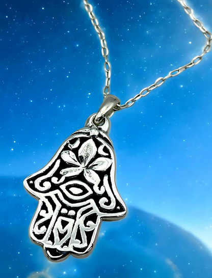 925 STERLING SILVER HAMSA HAND PENDANT LIGHTWEIGHT, CHAIN SOLD SEPARATELY 1686