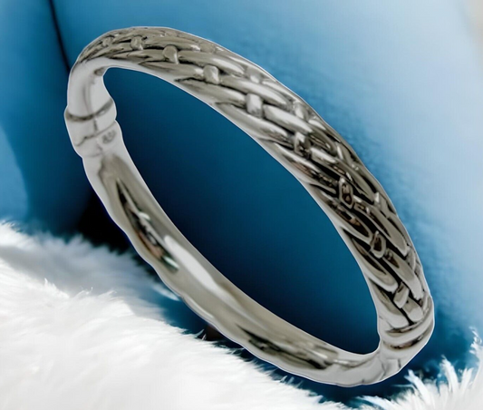 925 STERLING SILVER LIGHTWEIGHT BASKET WEAVE DESIGN 6.5" BANGLE BRACELET 1545