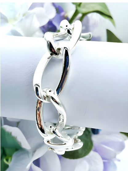 Chic 925 Sterling Silver Curb Link Bracelet - 8" Oval with Secure Ball Lock 1448