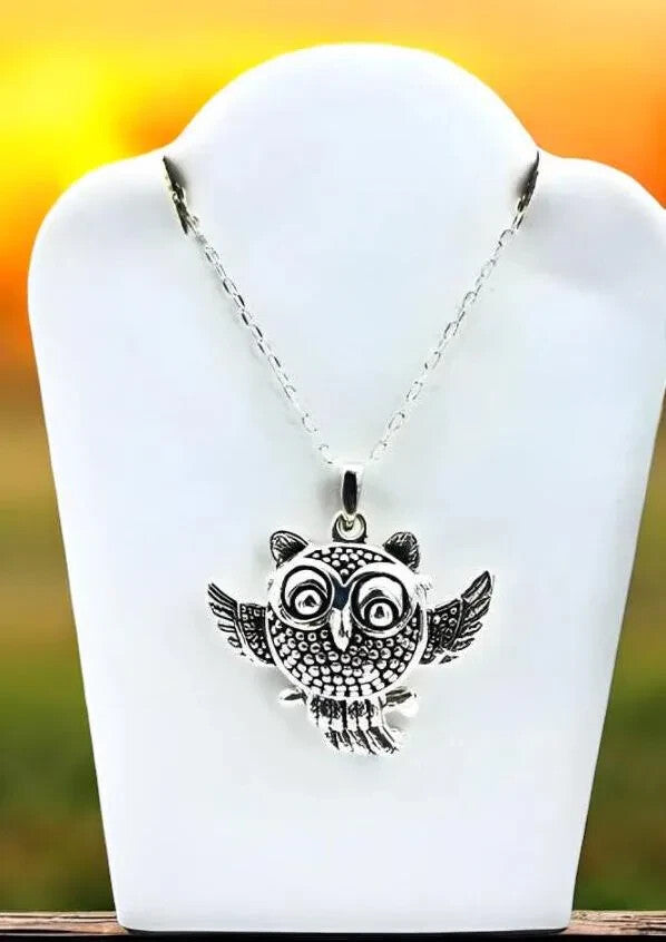 925 Silver Owl On Branch Necklace, Lightweight Pendant- Chain Sold Separate 1411