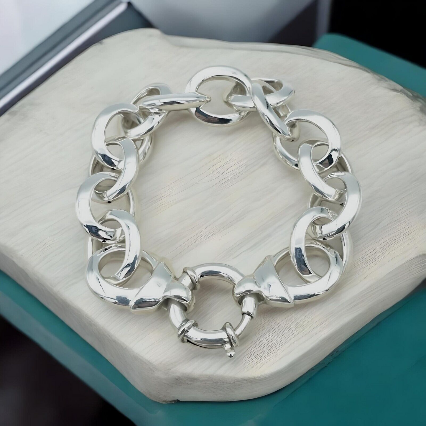 925 Sterling Silver 9" Rolo Link Lightweight Bracelet, Spring Ring Clasp 1652