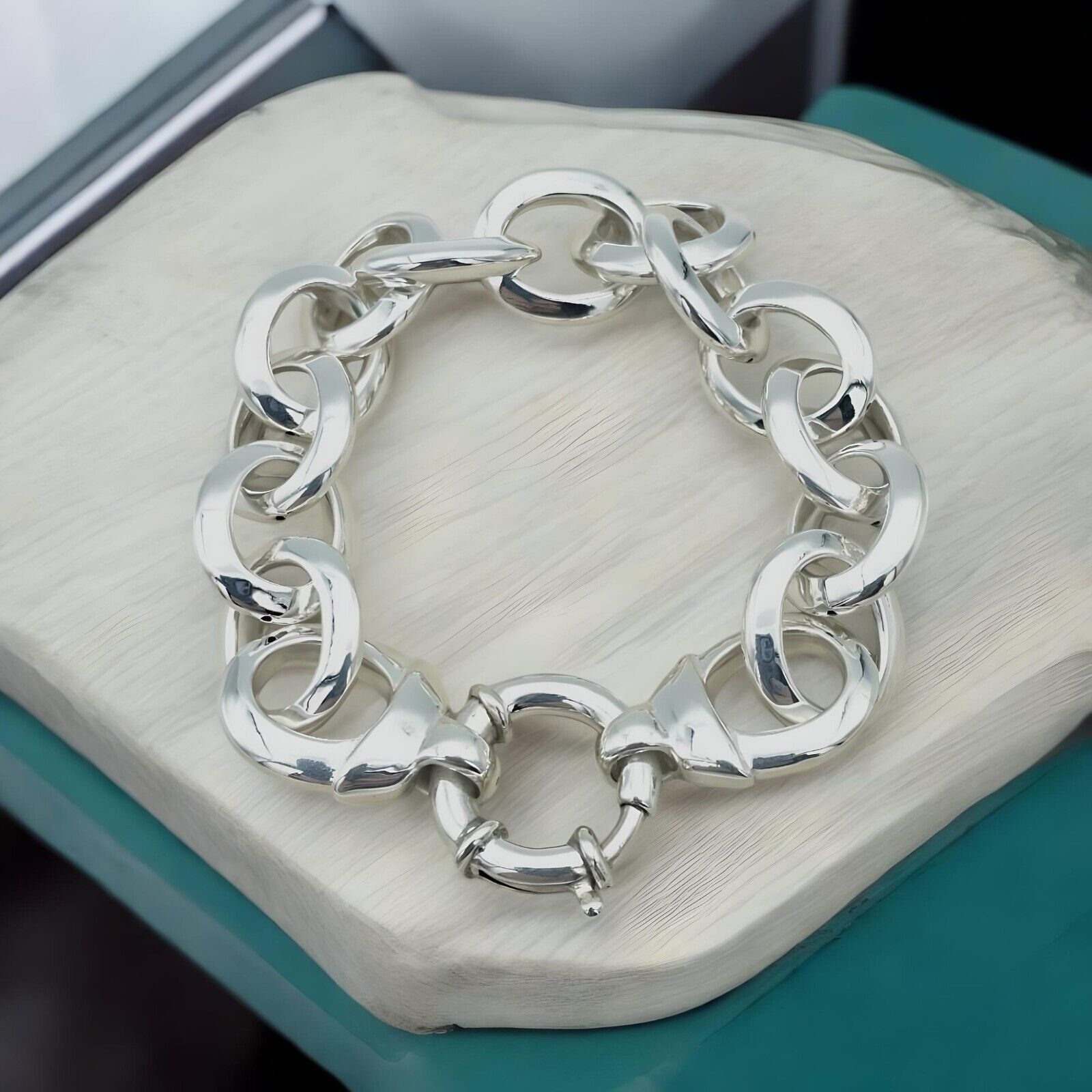 925 Sterling Silver 9" Rolo Link Lightweight Bracelet, Spring Ring Clasp 1652