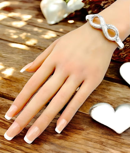 925 STERLING SILVER INFINITY 6.5" BANGLE BRACELET LIGHTWEIGHT SPRING HINGE 1612