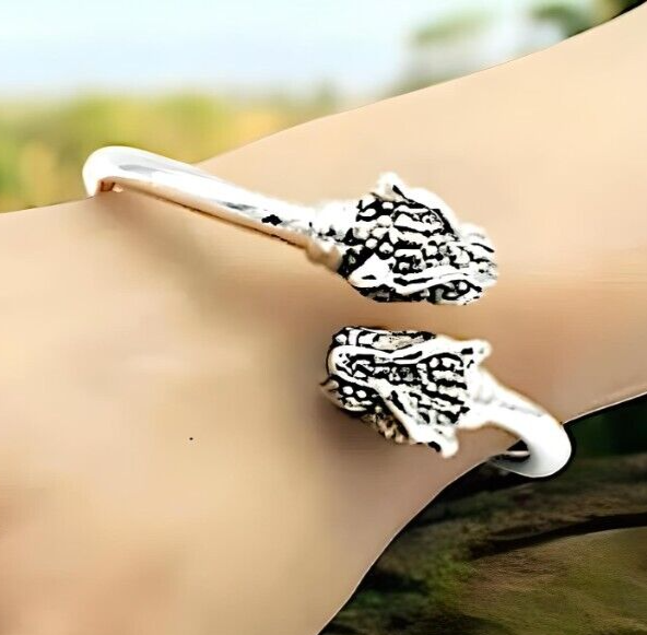 925 Sterling Silver Dotted Panther Head Bracelet -6.5" Lightweight Bangle   1241