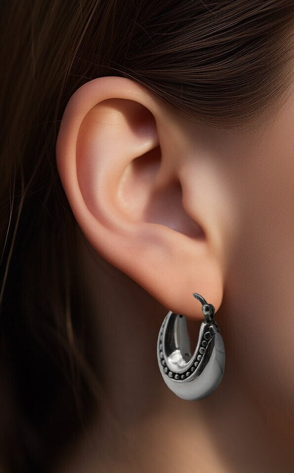 925 STERLING SILVER FILIGREE DESIGN HOOP EARRINGS LIGHTWEIGHT LATCH BACK 1650