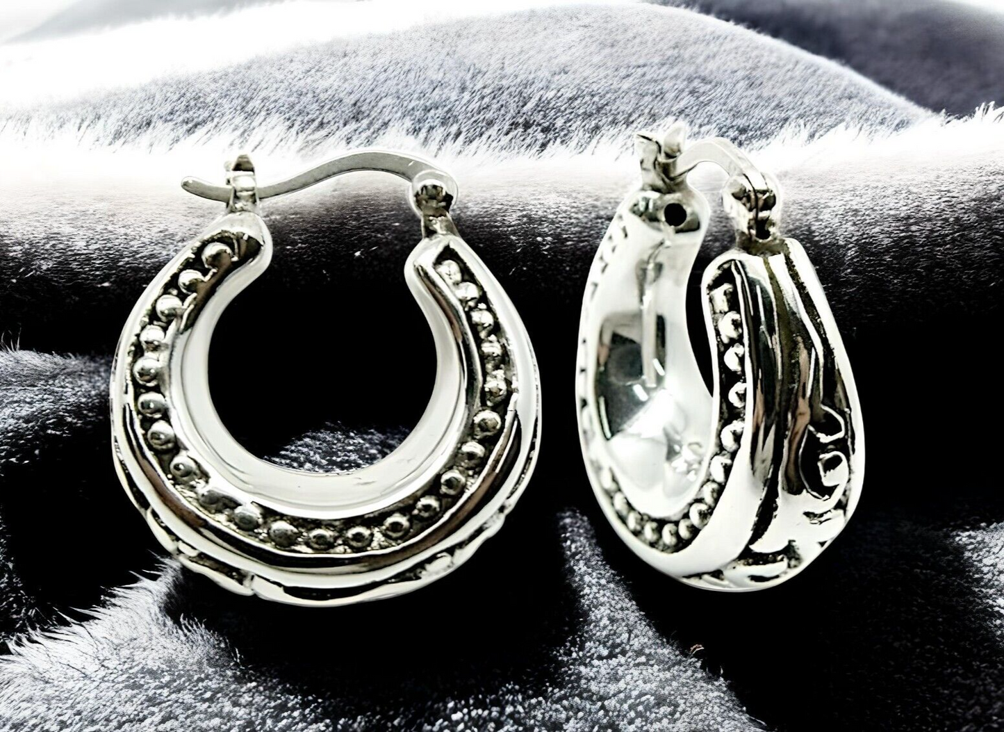 925 STERLING SILVER FILIGREE DESIGN LATCH BACK HOOP EARRINGS LIGHTWEIGHT 1674