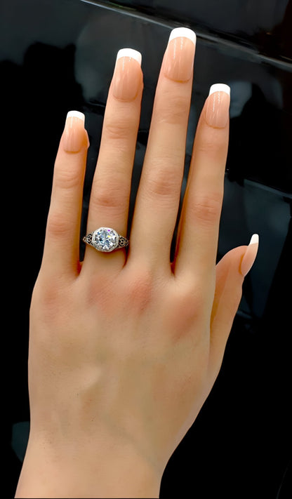 WEDDING ENGAGEMENT 925 STERLING SILVER ART DECO STYLE CZ FILIGREE RING     #1146