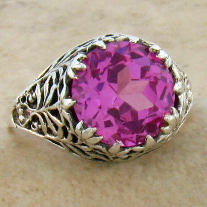 5 Ct PINK LAB-CREATED SAPPHIRE VICTORIAN STYLE 925 STERLING SILVER RING     #364