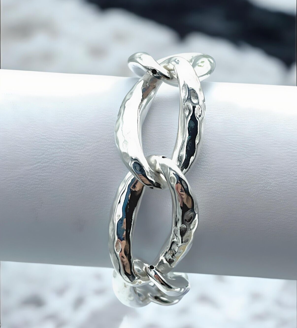 925 Sterling Silver Hammered Curb Link Bracelet - 7.5" Lightweight Design 1400