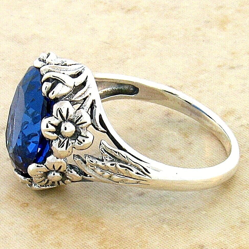 5 CT LONDON BLUE 925 STERLING SILVER ART NOUVEAU DESIGN ANTIQUE STYLE RING  #322