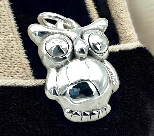 925 STERLING SILVER LIGHTWEIGHT OWL PENDANT NECKLACE, CHAIN SOLD SEPARATELY 1543