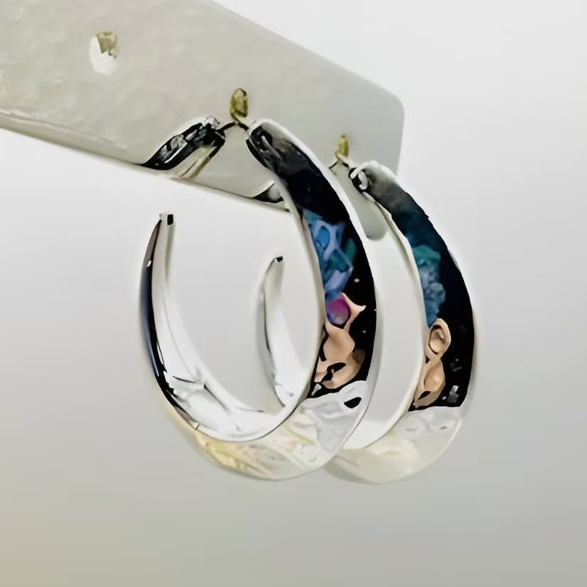 925 STERLING SILVER HAMMERED FINISH PUSH BACK HOOP EARRINGS LIGHTWEIGHT 1586