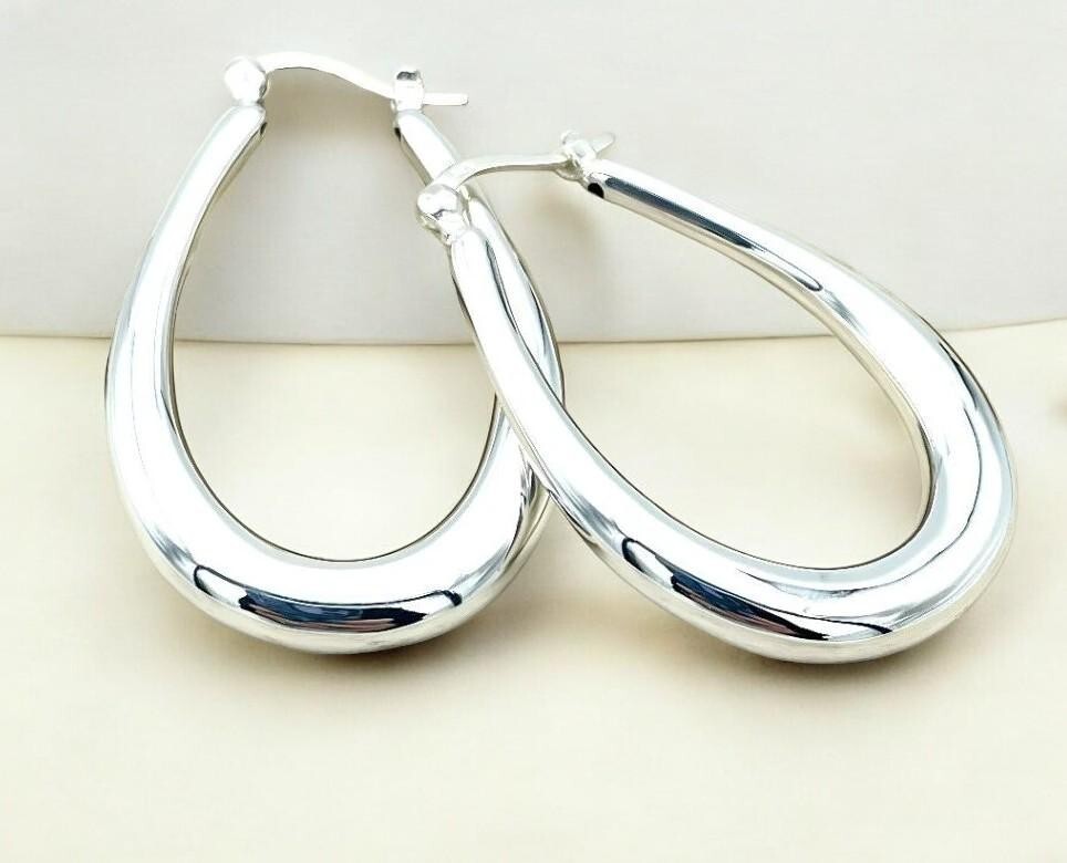 925 STERLING SILVER HOOP EARRINGS LIGHTWEIGHT LATCH BACK 1647