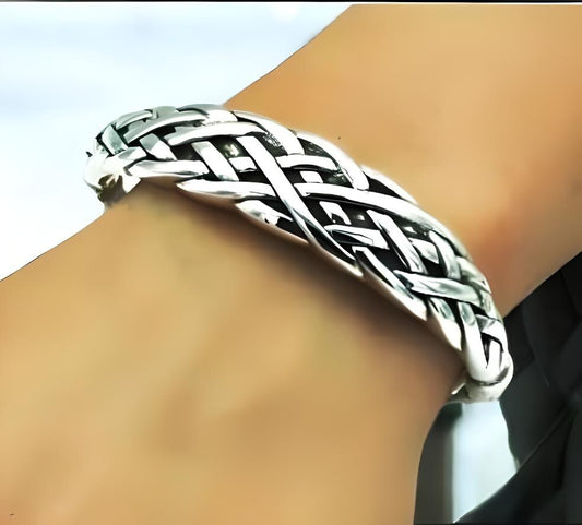 925 Sterling Silver Braided Bangle - Delicate 6.5" Bracelet, Lightweight 1537