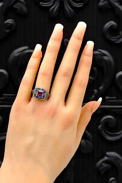 GENUINE AMETHYST ART DECO STYLE  925 STERLING SILVER FILIGREE RING          #780