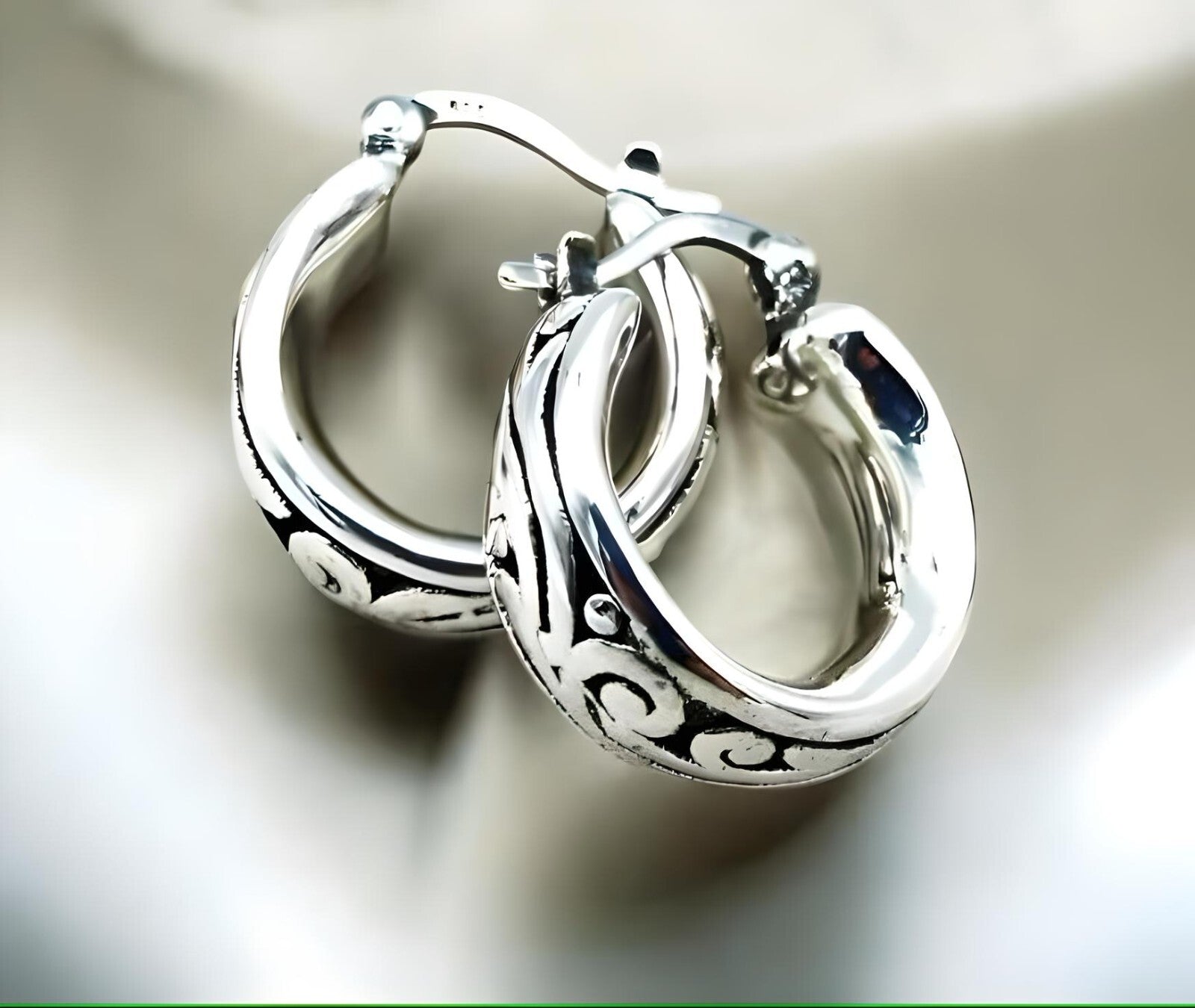 925 Filigree Sterling Silver Hoops, Lightweight Earrings 1408