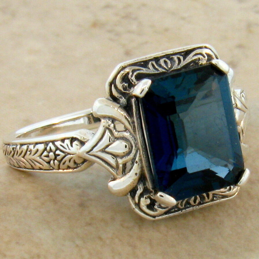 4 Ct GENUINE LONDON BLUE TOPAZ ART DECO STYLE 925 STERLING SILVER RING      #278