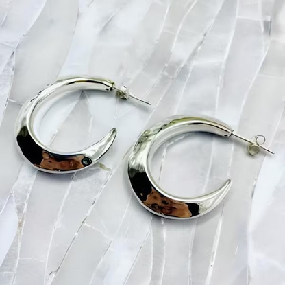 925 STERLING SILVER HAMMERED FINISH PUSH BACK HOOP EARRINGS LIGHTWEIGHT 1586
