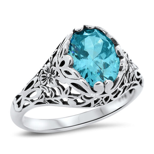 925 STERLING SILVER RING ANTIQUE STYLE FILIGREE SIM AQUAMARINE             #1336